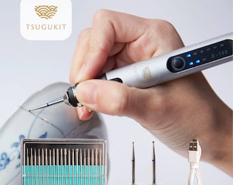Cordless Electric Carving Pen with 22 Diamond Bits for Kintsugi - Kintsugi Repair Kit TSUGUKIT Handheld Mini Drill Grinding Ceramics DIY
