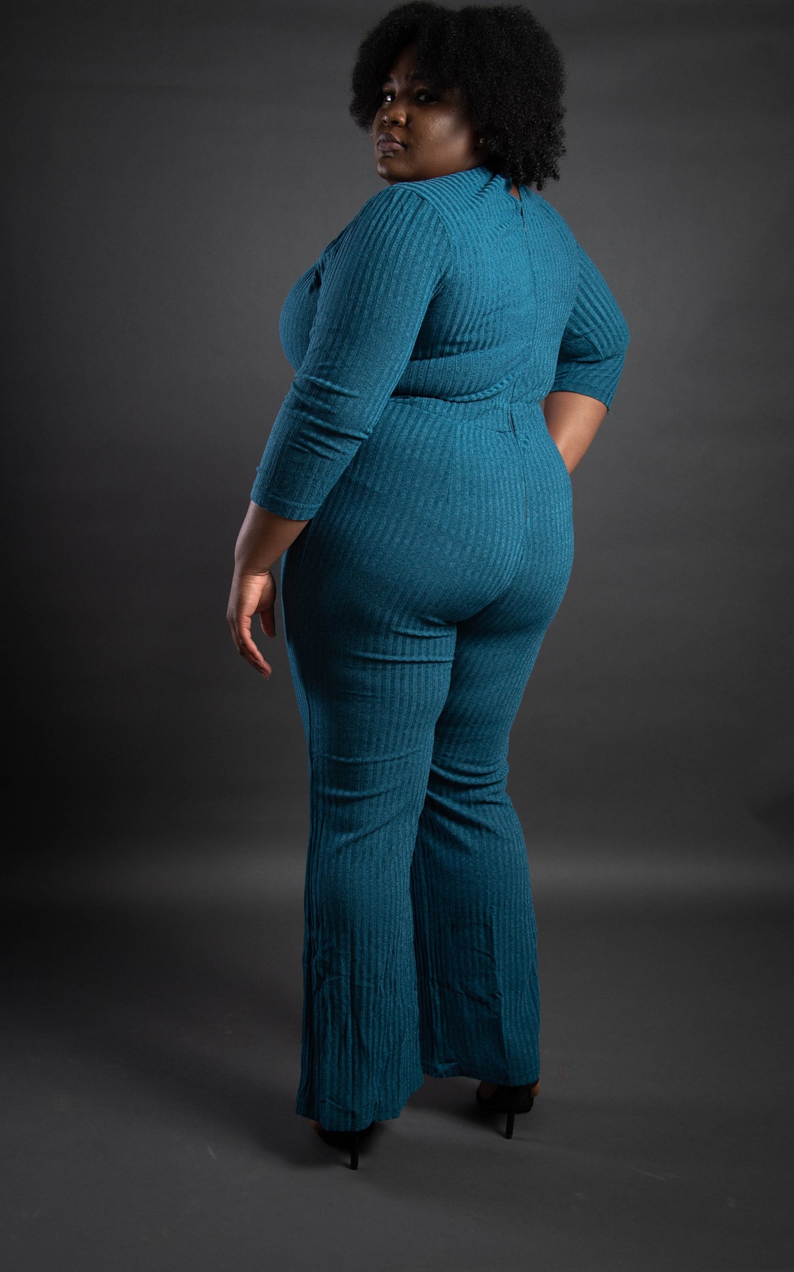 Teal Berry Lines Cotton Jumpsuit with Pockets & Collar