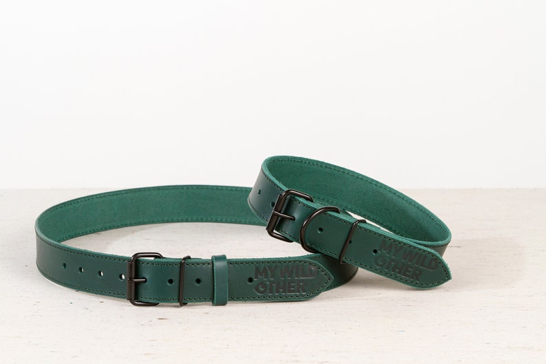 Matching dog and owner Brown full grain leather belt leather dog collar Artisan handmade in Europe Premium quality Full grain leather
