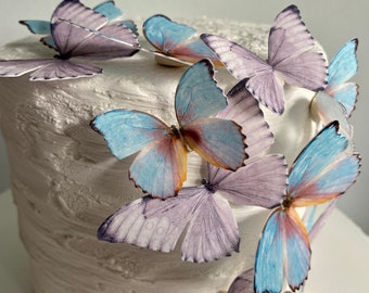 Pre-cut Blue and purple realistic wafer butterflies - Edible cake / cupcake decorations