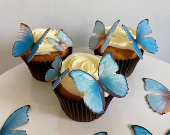 Farfalle di wafer realistiche blu pretagliate - Decorazioni commestibili per torte/cupcake -BF01