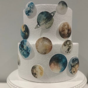 12 eetbare voorgesneden planetenwafeltopper met ruimtethema PL15