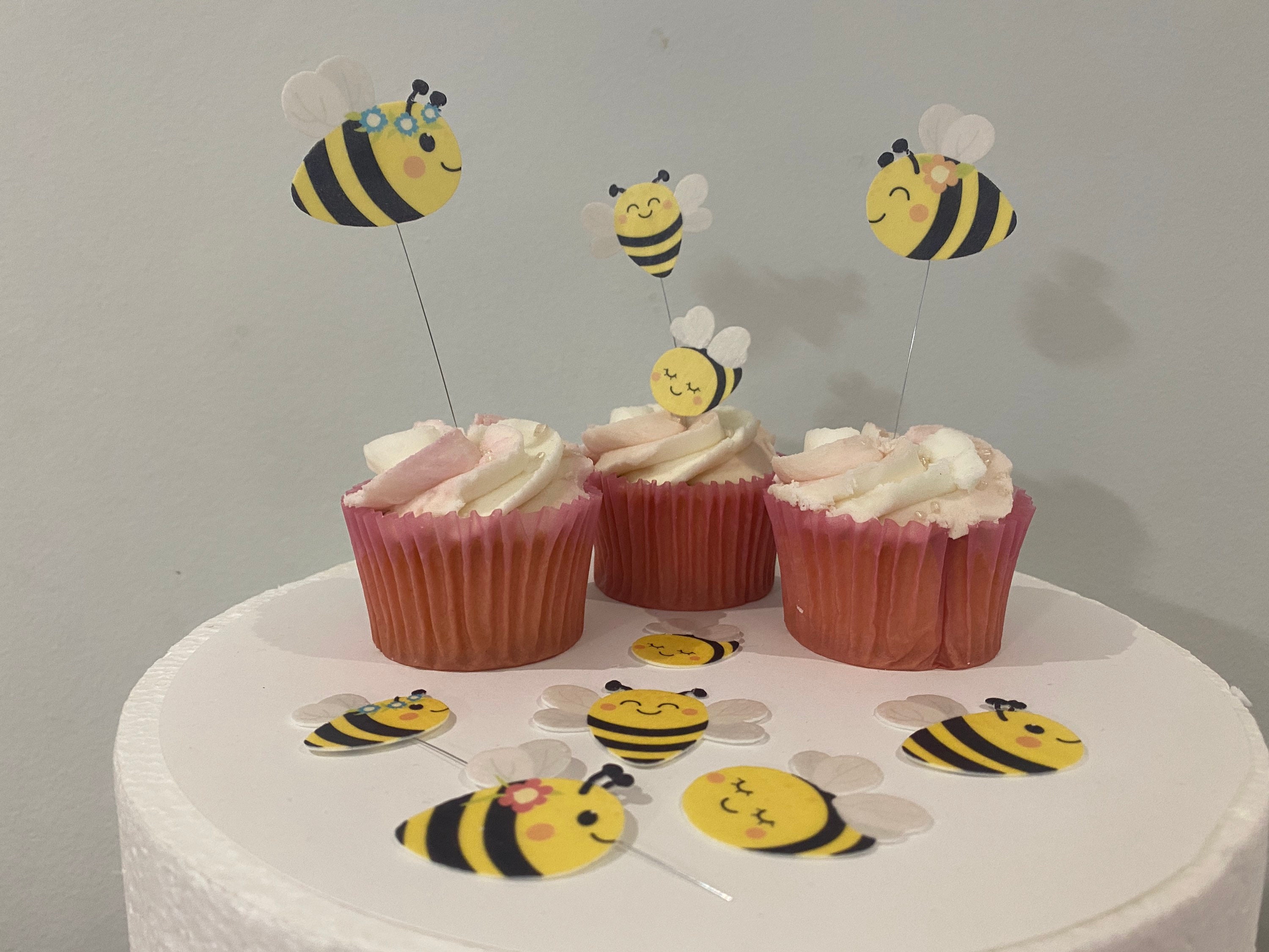 Bumble Bees Edible Dessert Toppers Cake Cupcake Cookie Sugar Icing  Decorations -12ct