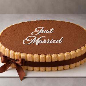 Colgante grande para tartas "Just Married" (Recién Casados) para tartas grandes y tartas de boda tipo tiramisú.
