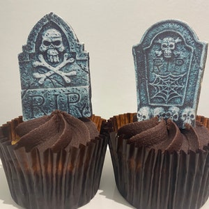 Handmade precut Halloween tombstones - wafer toppers for cupcake decorations