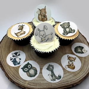 Decorazioni per cupcake commestibili a forma di simpatici animali del bosco - decorazioni per cupcake commestibili pretagliate per compleanni, baby shower, battesimi