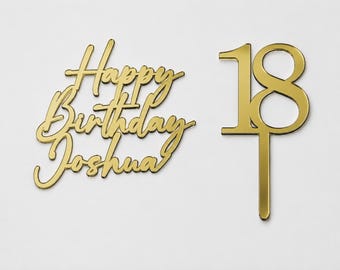 Personalised Birthday Name Cake Charm and Age - Acrylic Cake Charm  with Optional Age Number Topper