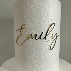 Breloque pour gâteau miroir dorée - décoration de gâteau avec script carte miroir, breloque pour gâteau personnalisée, nom de l'écriture de gâteau, décoration de gâteau d'anniversaire