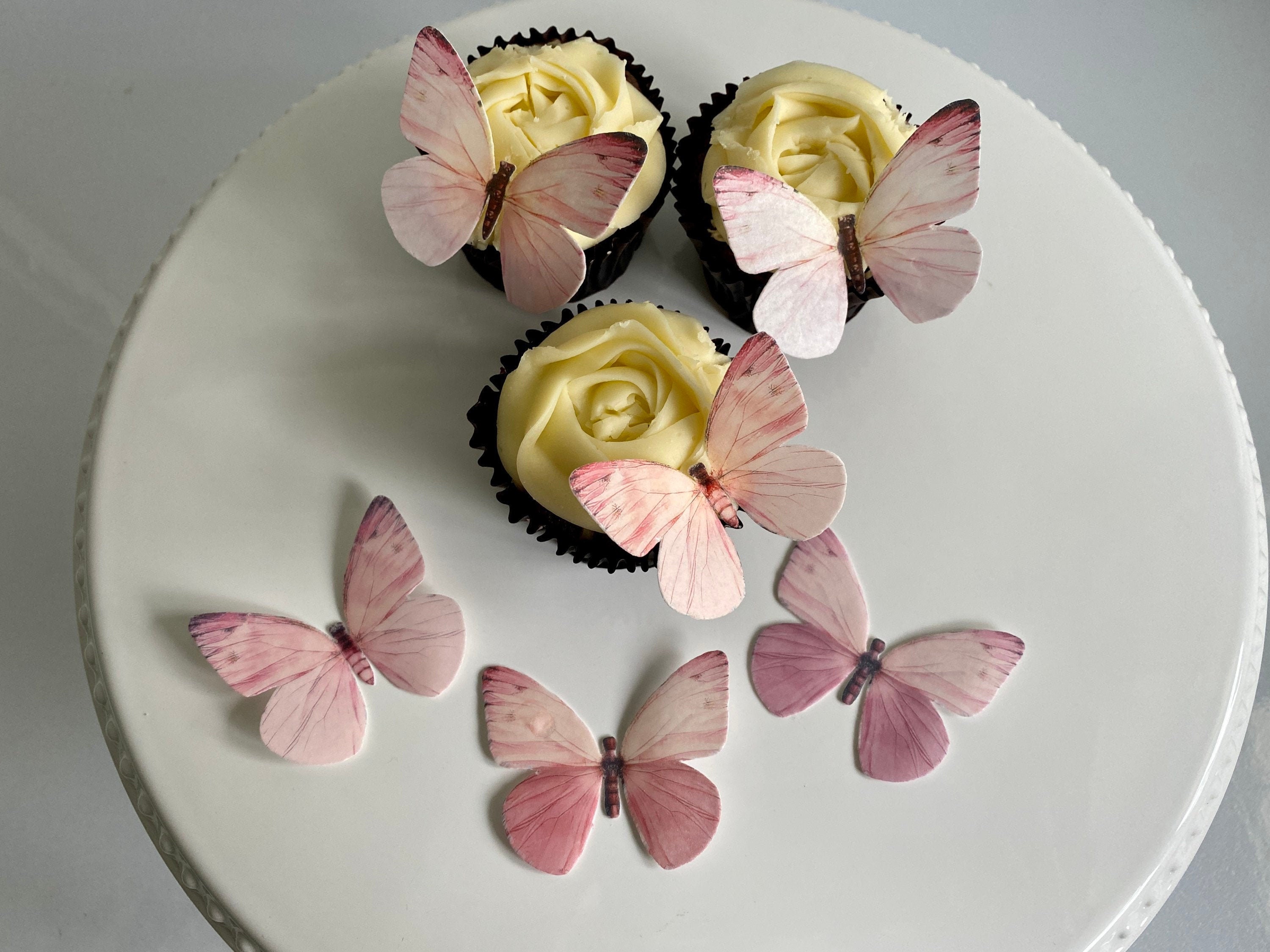 44 Mariposas Comestibles Precortadas – Oblea De Papel De Arroz Rosa Para Pasteles Y Cupcakes, Hecho En Reino Unido