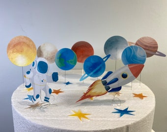Personalized Edible Space Cake Toppers: Planets, Stars & Rocket