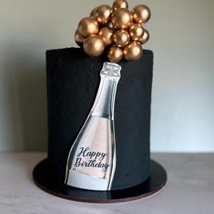 Personalisierte Prosecco-Kuchendekoration - essbare Oblatenflaschendekoration