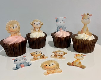 Topper de oblea de animales de safari lindo comestible - decoraciones de cupcakes precortadas