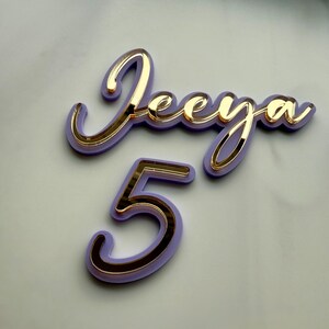 Personalised acrylic name and age cake charm | Double layer cake charm | Custom script name cake topper