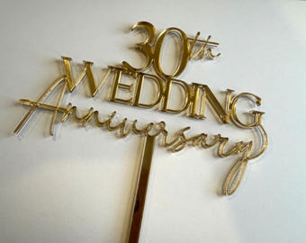 Wedding Anniversary Cake Topper or Charm, Personalised Acrylic 25th 30th 40th 50th Ruby Diamond Gold Anniversary Cake Decoration