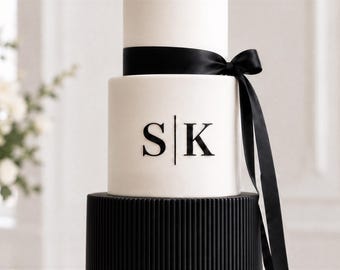 Minimalist Initials Cake Topper or Charm, Modern Wedding Monogram with Divider Line, Personalised Acrylic in Black or 90+ Colours