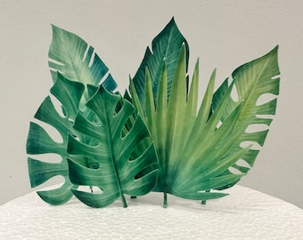 Set of 6 Edible precut tropical leaves - wafer paper cake decorating kit