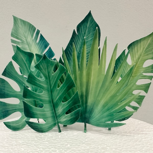 Set of 6 Edible precut tropical leaves - wafer paper cake decorating kit