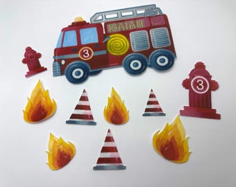 Feuerwehrauto Cake Topper Set | Personalisierte essbare Feuerwehrauto-Geburtstagsdekoration