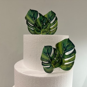 Große vorgestanzte essbare tropische Dschungelblätter - Palmenblätter - Aquarell Monsterablätter - Safari Cake Topper für Dschungel-Thema