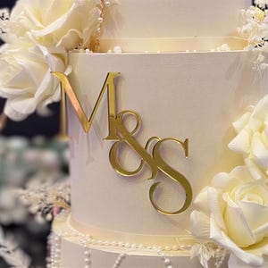 Initials Cake Charm, Custom Couple Monogram for Wedding Cake Tiers, Acrylic Gold Mirror or 90+ Colours, No Stick Cake Decoration
