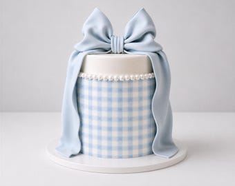 Gingham Edible Cake Wrap - Pink or Blue Check Icing Sheet or Wafer Card for Baby Shower and Gender Reveal Cakes