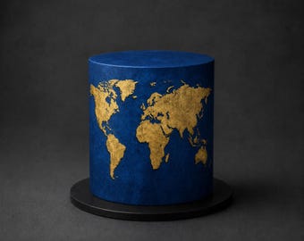 Navy World Map Edible Cake Wrap - Map Icing Sheet for Retirement, Graduation and Milestone Birthday Cakes