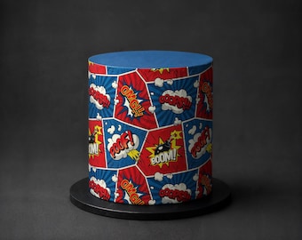 Comic Book Edible Cake Wrap - Pop Art Speech Bubble Icing Sheet in Colour or Monochrome for Superhero Birthday Cakes