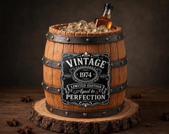 Aged to Perfection Edible Cake Label - Personalised Year Vintage Whiskey Barrel Icing Sheet for 40th, 50th and 60th Birthdays