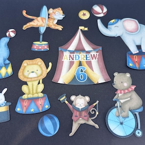 Eetbare circusdieren taarttopperset Verjaardagstaarttopper decoraties leeuw, olifant, beer, aapwafelkaart of glazuurplaat carnavalsthema