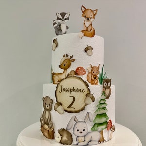 Lindos animales del bosque: juego de adornos comestibles para tartas. Decoraciones para cumpleaños, baby shower y bautizos