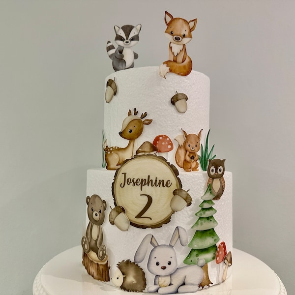 Simpatici animali del bosco - set di decorazioni per torta commestibili. Decorazioni per compleanni, baby shower, battesimi