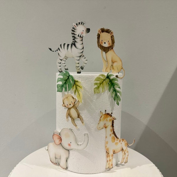 Animaux de safari - Ensemble de décorations pour gâteaux comestibles. Décorations d'anniversaire, baby shower, baptême