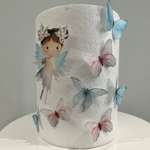 Fées et papillons - Ensemble de décorations pour gâteaux comestibles prédécoupées. Décorations d'anniversaire, baby shower, baptême