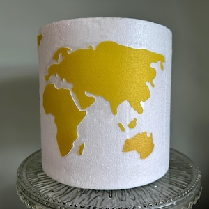Vorgeschnittene essbare Weltkarte - Mehrere Farben erhältlich - vorgeschnittene Kontinente in Gold, Silber, Bronze, Grün, Roségold, Reise-Thema-Kuchendekor