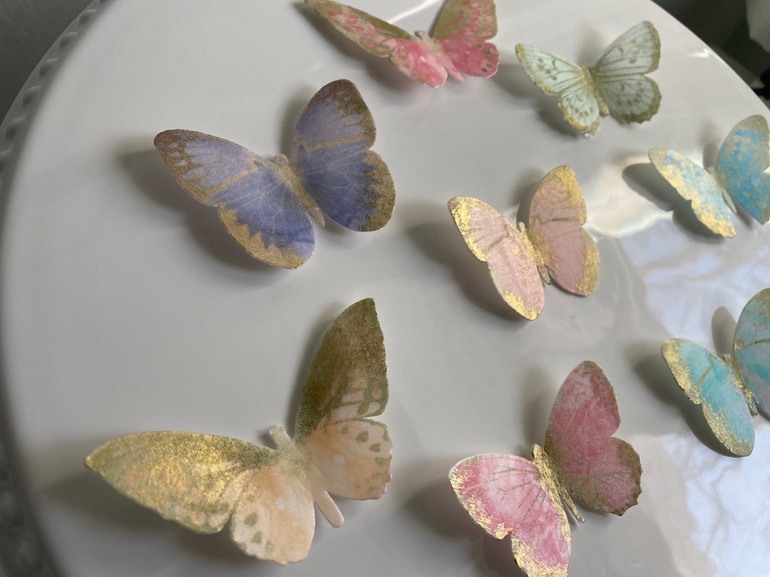 Pre-cut Wafer Butterflies in Pastel Colours With Gold Accent - Etsy
