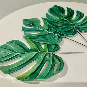Große vorgestanzte essbare tropische Dschungelblätter - Palmenblätter - Aquarell Monsterablätter - Safari Cake Topper für Dschungel-Thema