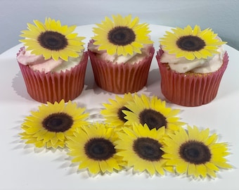 Edible precut Sunflower wafer topper - cake / cupcake decorations