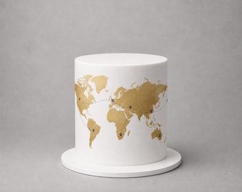 Travel Map Edible Cake Wrap - World Map Icing Sheet with Flight Routes for Adventure, Bon Voyage and Wedding Cakes