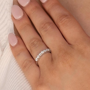 The Evelyn VVS1 Moissanite 7-Stone Half Eternity Sterling Silver Ring, Diamond Alternative Wedding Ring