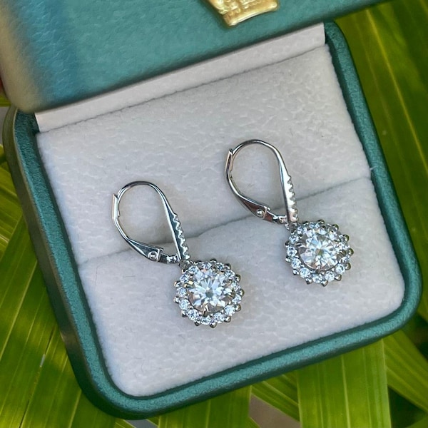 2ct Moissanite Drop Dangle Earrings Sterling Silver VVS1 Bridal Wedding Jewelry Gift for Women