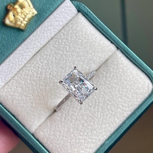 3.5ct Radiant Cut CZ Hidden Halo Sterling Silver Engagement Ring Travel Jewelry
