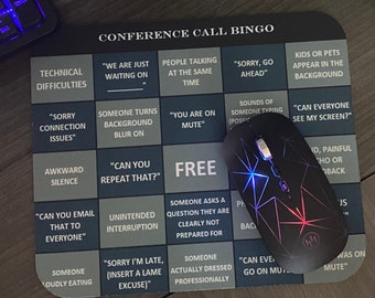 Gray/Black Conference Call Bingo Mousepad, Office Games, Team Building Tool, Personalized Mousepad, Virtual Meeting Tools, Fun Office Supply