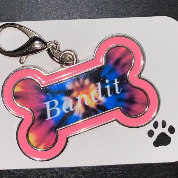 Pink Bone Shaped Dog Tag, Puppy Collar Charm, Unique Dog Tag, Female Canine Dog Tag, Awesome Gift for Pet, Personalized or Custom K9 Tag