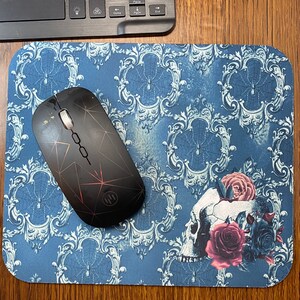 Skull Mousepad, Halloween Mouse Mat, Gothic Mouse Pad, Computer Accessory, Work From Home Essentials, Spiders and Bones, Beautiful and Dak