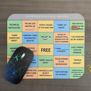 Conference Call Bingo Mousepad, Mouse Pad, Office Games, Coworker Gift, Personalized Mousepad, Desk Accessories, Custom Mousepad, Bosses Day