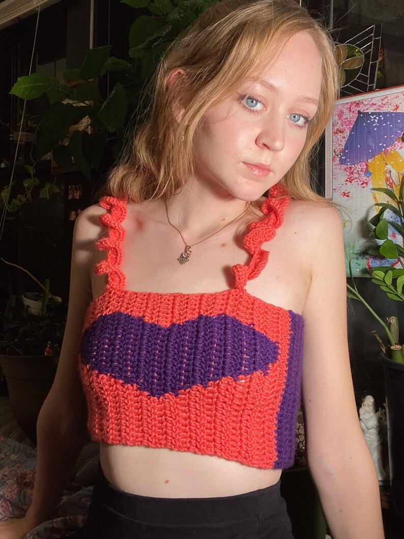 Crochet handmade heart crop tank top