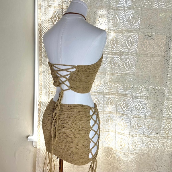 Rose crochet top and skirt set
