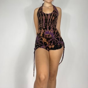 Sade Jumpsuit in black/purple, Tie Dye Romper, Tie Dye Clothing, Hippie Clothing, Boho Hippie Festival Romper, Yoga Outfit