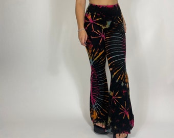 Black Tie Dye Flare Yoga Pants: 70s Hippie Style
