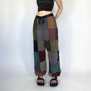 Wanderer Patchwork Hose, Baumwoll Hippie Hose, Kordelzug Haremshose